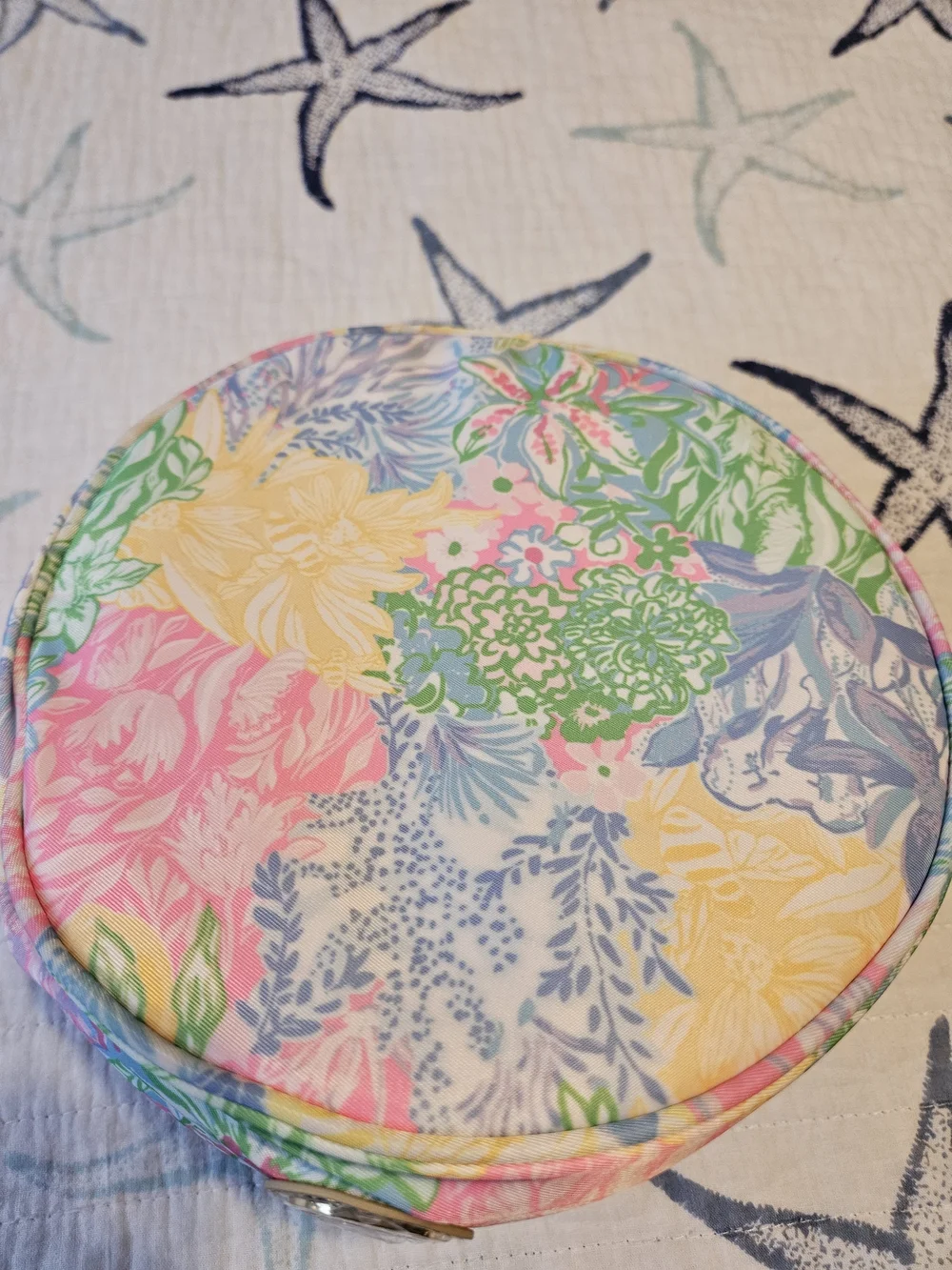 Lilly Pulitzer Pastel Pink & Green Floral Cosmetic Case with Gold Accents